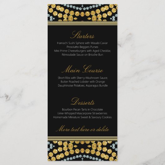 Exotic Black & Gold Decor Wedding Menu Kaart (Achterkant)