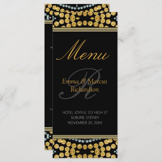 Exotic Black & Gold Decor Wedding Menu Kaart (Voorkant / Achterkant)