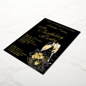 Exotic Black Gold Floral Elegant Birthday Party Folie Uitnodiging (Gedraaid)