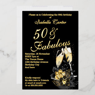 Exotic Black Gold Floral Fabulous Birthday Party Folie Uitnodiging