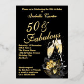 Exotic Black Gold Floral Fabulous Birthday Party Folie Uitnodiging (Voorkant)