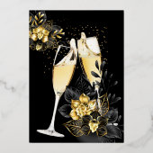 Exotic Black Gold Floral Fabulous Birthday Party Folie Uitnodiging (Achterkant)
