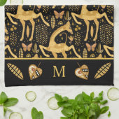 Exotic Black Gold Giraffe Boho Monogram Theedoek (Gevouwen)