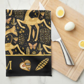 Exotic Black Gold Giraffe Boho Monogram Theedoek (Quarter Fold)