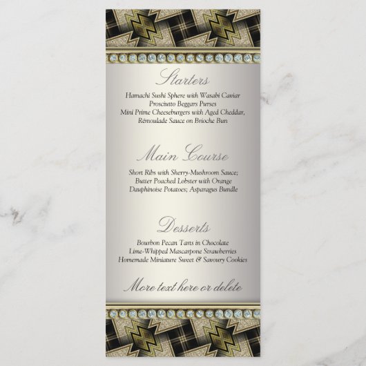 Exotic Black Gold Pattern Diamond Weduwmenu Menu (Achterkant)