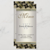 Exotic Black Gold Pattern Diamond Weduwmenu Menu (Voorkant / Achterkant)