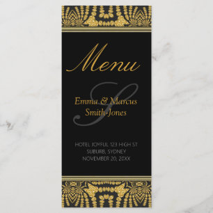Exotic Black & Gold Tribal Batik WeddenMenu Card Menu