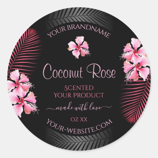 Exotic Black Product Labels roze Hawaii Flowers (Voorkant)