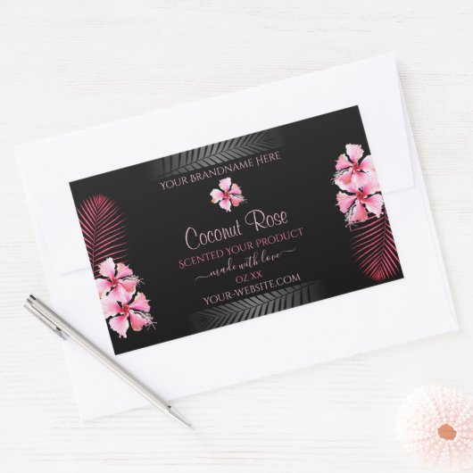 Exotic Black Product Labels roze Hawaii Flowers (Envelop)