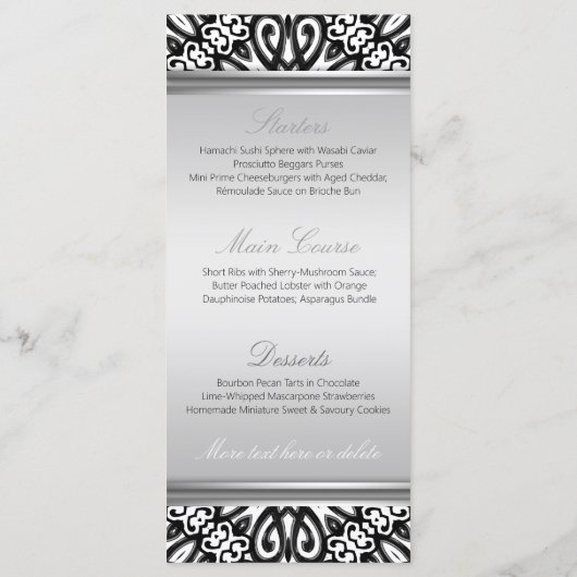 Exotic Black & White Decor Wedding Menu Kaart (Achterkant)