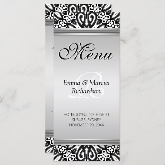 Exotic Black & White Decor Wedding Menu Kaart (Voorkant / Achterkant)