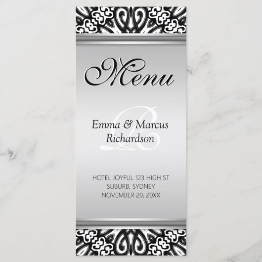 Exotic Black & White Decor Wedding Menu Kaart (Voorkant)