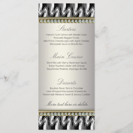 Exotic Black White Pattern Decor Wedding Menu (Achterkant)
