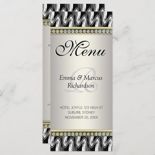Exotic Black White Pattern Decor Wedding Menu (Voorkant / Achterkant)