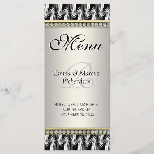 Exotic Black White Pattern Decor Wedding Menu (Voorkant)
