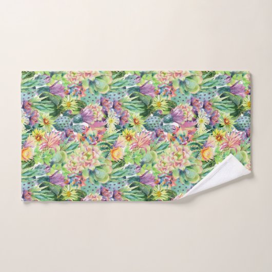 Exotic Blooming Waterverf Cacti Pattern Bad Handdoek (Handdoek)