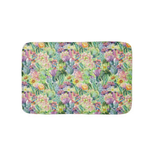 Exotic Blooming Waterverf Cacti Pattern Badmat