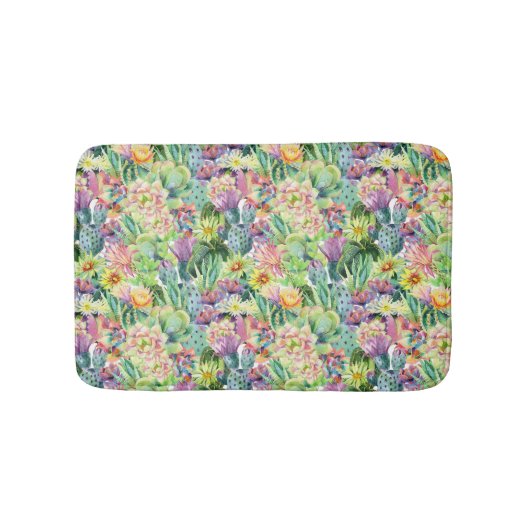 Exotic Blooming Waterverf Cacti Pattern Badmat (Voorkant)