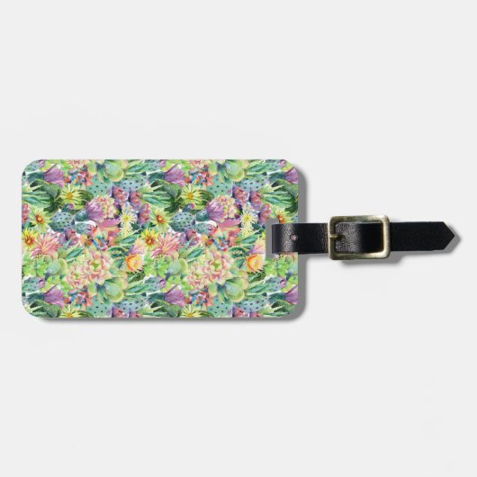 Exotic Blooming Waterverf Cacti Pattern Bagagelabel (Voorkant horizontaal)