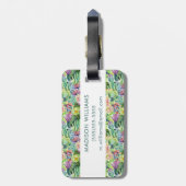 Exotic Blooming Waterverf Cacti Pattern Bagagelabel (Achterkant verticaal)