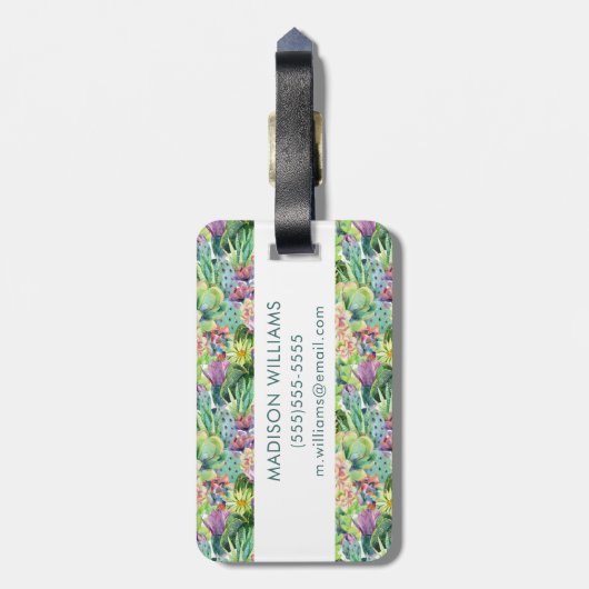 Exotic Blooming Waterverf Cacti Pattern Bagagelabel (Achterkant verticaal)