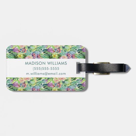 Exotic Blooming Waterverf Cacti Pattern Bagagelabel (Achterkant horizontaal)