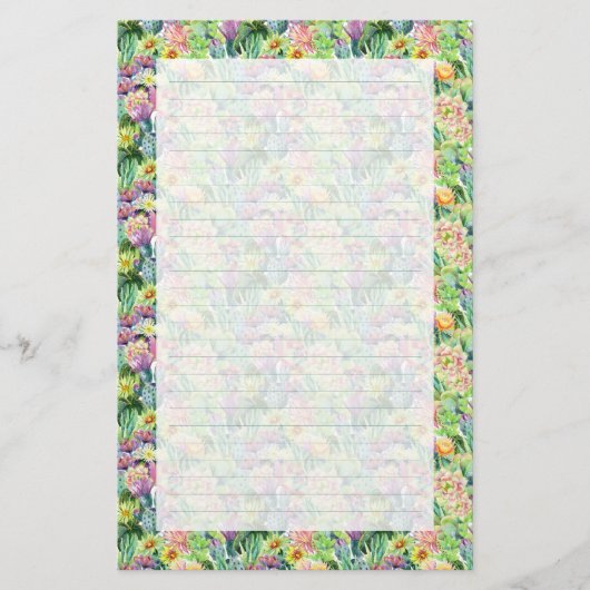 Exotic Blooming Waterverf Cacti Pattern Briefpapier (Voorkant)