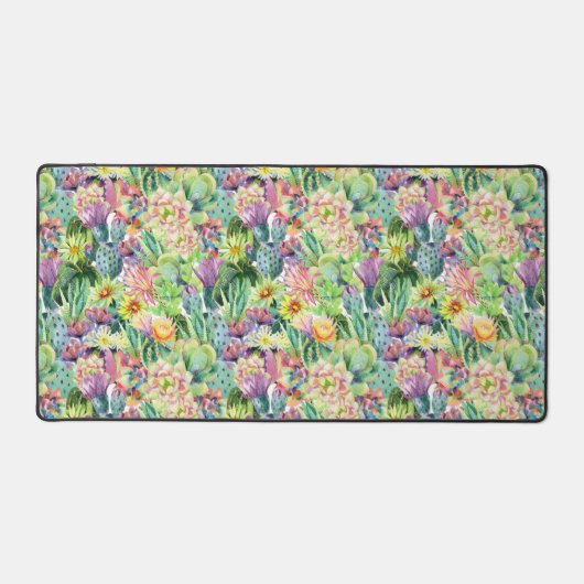 Exotic Blooming Waterverf Cacti Pattern Bureaumat (Voorkant)