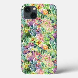 Exotic Blooming Waterverf Cacti Pattern iPhone 13 Hoesje