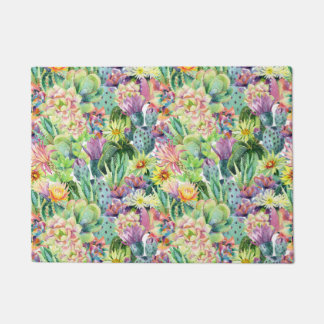 Exotic Blooming Waterverf Cacti Pattern Deurmat