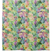 Exotic Blooming Waterverf Cacti Pattern Douchegordijn (Voorkant)