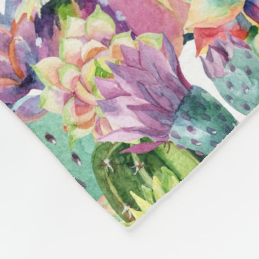 Exotic Blooming Waterverf Cacti Pattern Fleece Deken (Hoek)