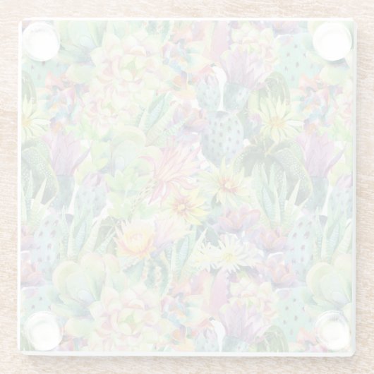 Exotic Blooming Waterverf Cacti Pattern Glazen Onderzetter (Achterkant)