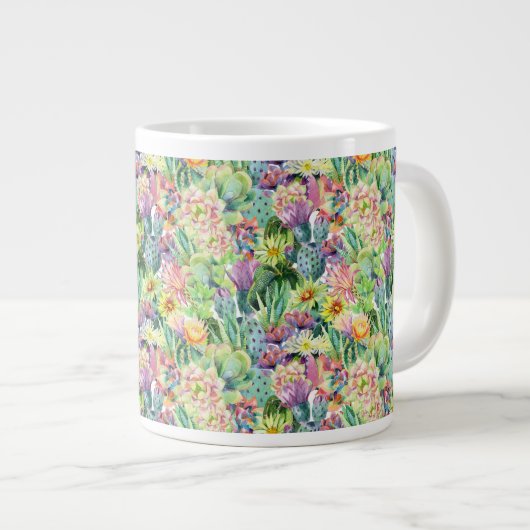 Exotic Blooming Waterverf Cacti Pattern Grote Koffiekop (Voorkant rechts)