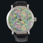 Exotic Blooming Waterverf Cacti Pattern Horloge<br><div class="desc">Exotische waterverf-bloeiende cactussen met bloespatroon. | © en ® Bigstock® - Alle rechten voorbehouden.</div>