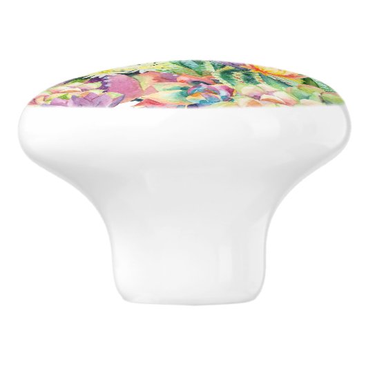 Exotic Blooming Waterverf Cacti Pattern Keramische Knop (Zijkant)