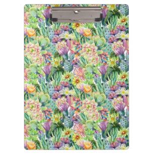Exotic Blooming Waterverf Cacti Pattern Klembord