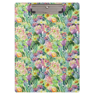 Exotic Blooming Waterverf Cacti Pattern Klembord