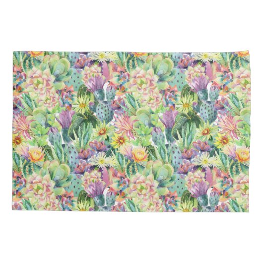 Exotic Blooming Waterverf Cacti Pattern Kussensloop (Achterkant-Links)