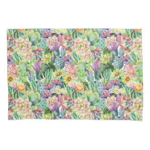 Exotic Blooming Waterverf Cacti Pattern Kussensloop