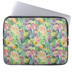Exotic Blooming Waterverf Cacti Pattern Laptop Sleeve