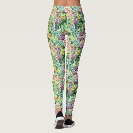 Exotic Blooming Waterverf Cacti Pattern Leggings (Achterkant)