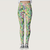 Exotic Blooming Waterverf Cacti Pattern Leggings (Voorkant)