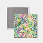 Exotic Blooming Waterverf Cacti Pattern Magneet (Voorkant / Achterkant)