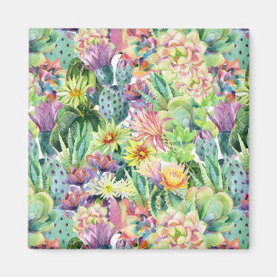 Exotic Blooming Waterverf Cacti Pattern Magneet