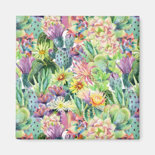 Exotic Blooming Waterverf Cacti Pattern Magneet (Voorkant)