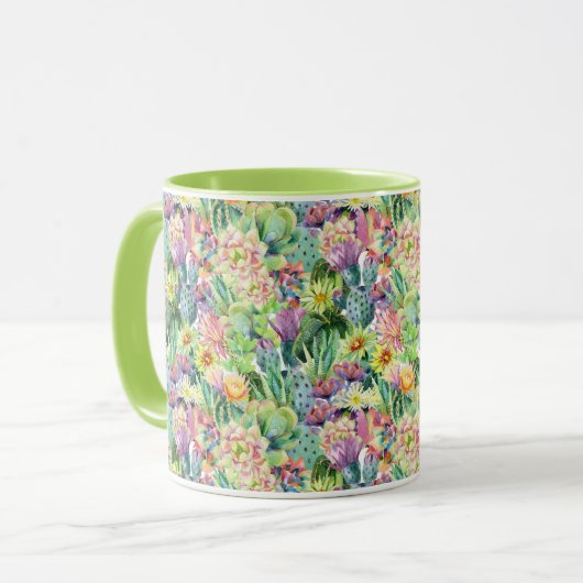 Exotic Blooming Waterverf Cacti Pattern Mok (Voorkant links)