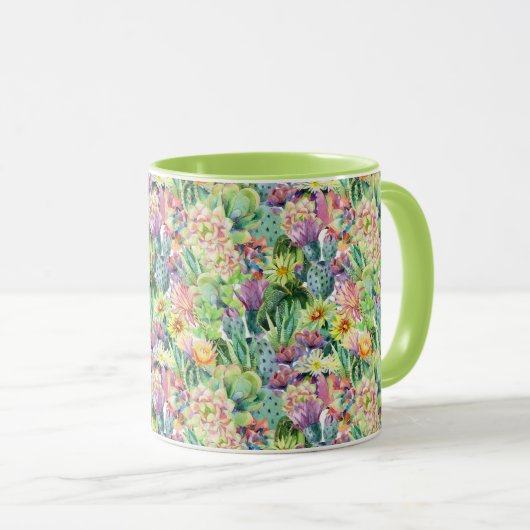 Exotic Blooming Waterverf Cacti Pattern Mok (Voorkant rechts)