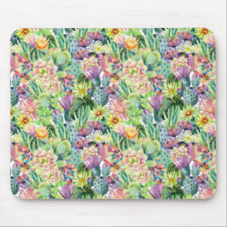 Exotic Blooming Waterverf Cacti Pattern Muismat