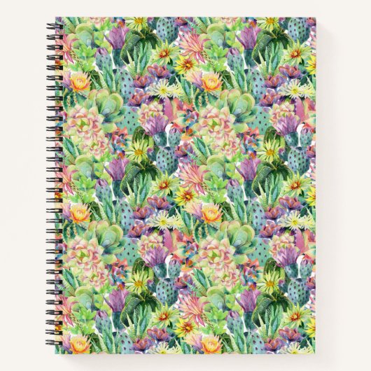 Exotic Blooming Waterverf Cacti Pattern Notitieboek (Voorkant)